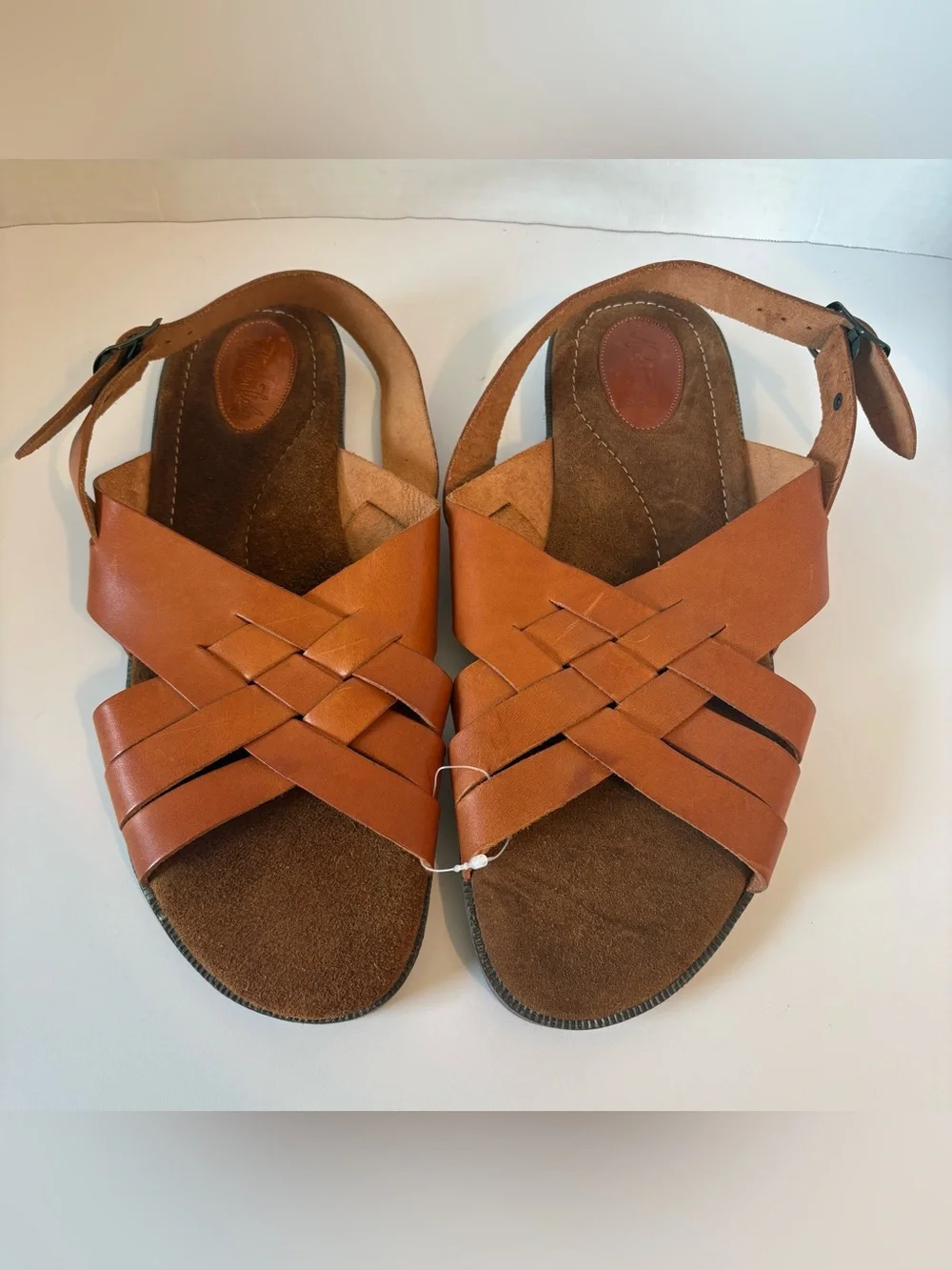 Men’s Tan Leather Made in Italy Woven Slingback Sandals w/ Padded Leather Sole